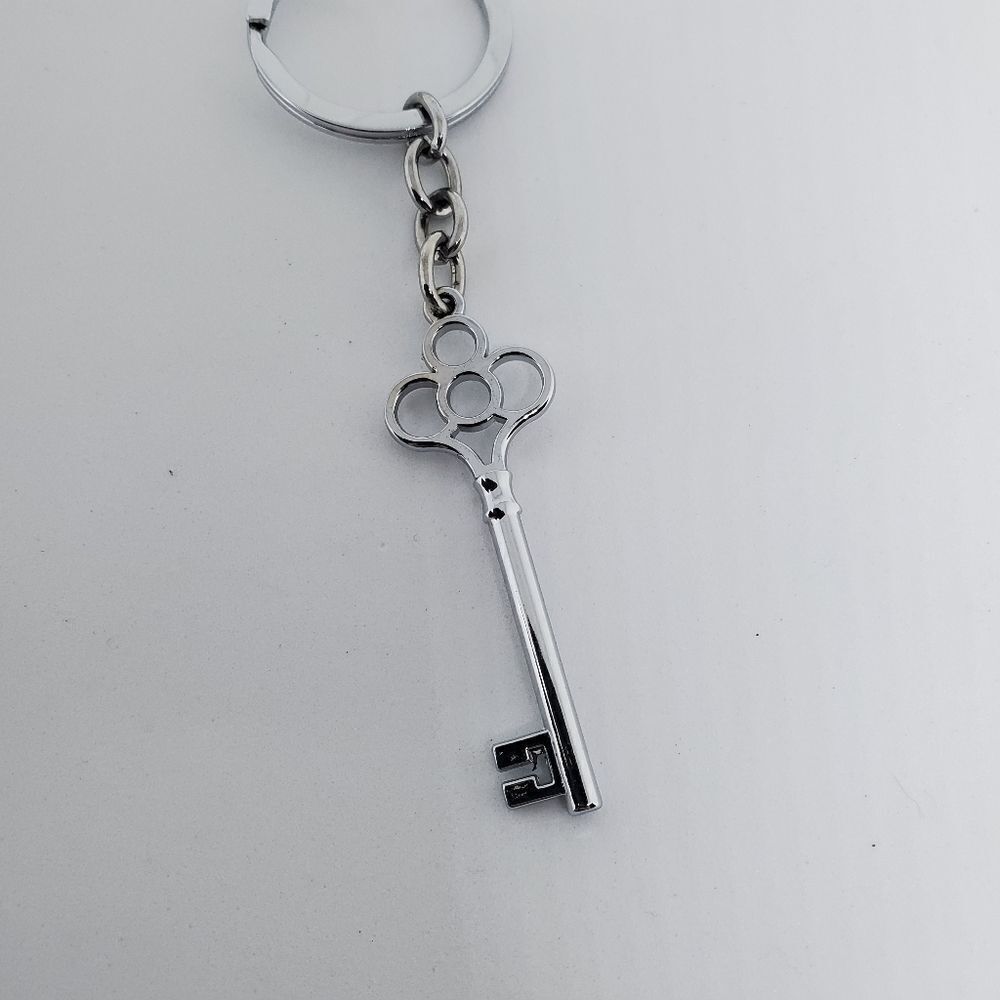 Silver Tone Skeleton Key Keychain - Picture 2 of 4